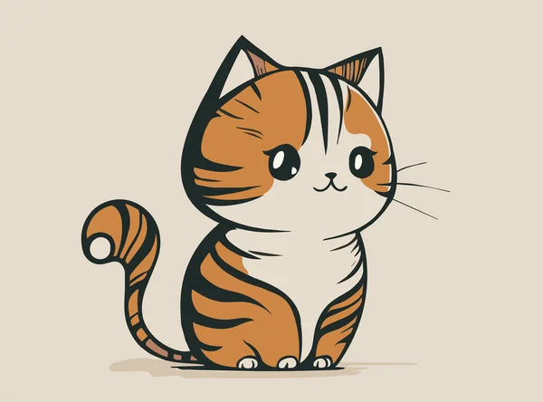 Gatito Esponjoso Lindo Gato Dibujos Animados Dibujado Mano Línea Estilo — Vector de stock