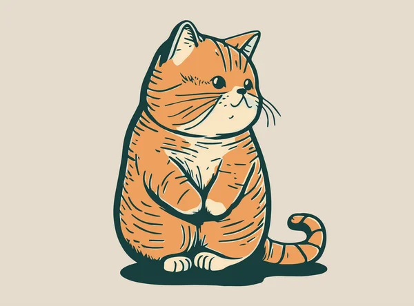Gattino Soffice Carino Cartone Animato Gatto Disegnato Mano Linea Stile — Vettoriale Stock