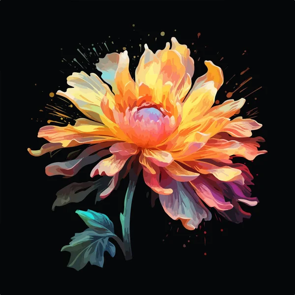 Барвистий Векторний Плакат Красивою Квіткою Ізольовано Чорному Тлі — стоковий вектор