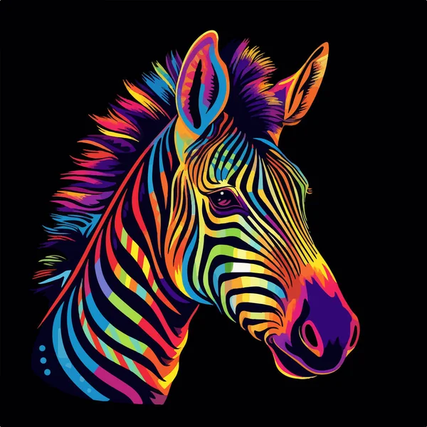 stock vector Colorful vector illustration with zebra isolated on black background. Color Poster