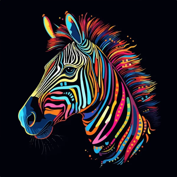 Ilustração Vetorial Colorida Com Zebra Isolada Sobre Fundo Preto Cartaz —  Vetores de Stock