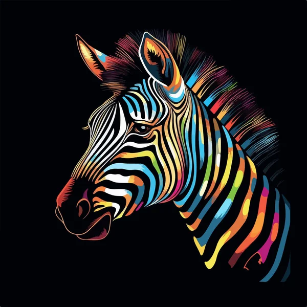 Illustrazione Vettoriale Colorata Con Zebra Isolata Sfondo Nero Poster Colori — Vettoriale Stock