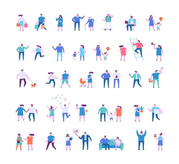 Tiny People Flat Faceless Silhouette Different Tiny People Characters Big — 스톡 벡터
