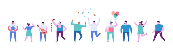 Крошечная Группа Вечеринка Разные Люди Танцуют Празднуют Плоские Векторные Кахарктеры — стоковый вектор