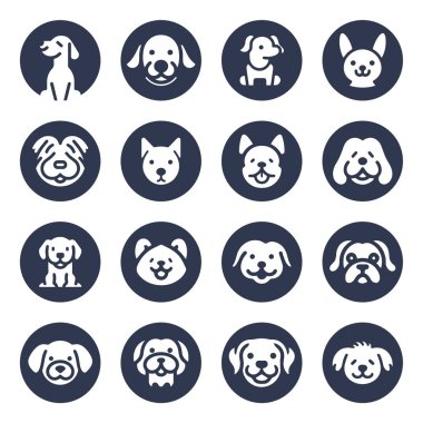 Köpek silueti vektör çizgi film logosu seti