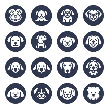 Köpek silueti vektör çizgi film logosu seti