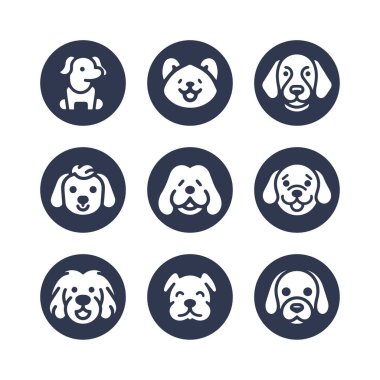 Köpek silueti vektör çizgi film logosu seti