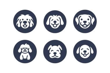 Köpek silueti vektör çizgi film logosu seti