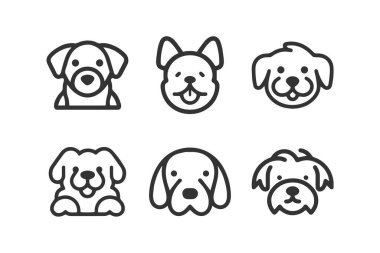 Çizgi film şirin Köpek siluet vektör çizgisi simgesi ayarlandı
