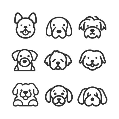 Çizgi film şirin Köpek siluet vektör çizgisi simgesi ayarlandı