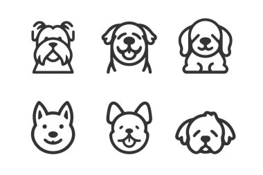 Çizgi film şirin Köpek siluet vektör çizgisi simgesi ayarlandı