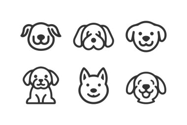 Cartoon cute Dog silhouette vector line icon set	 clipart