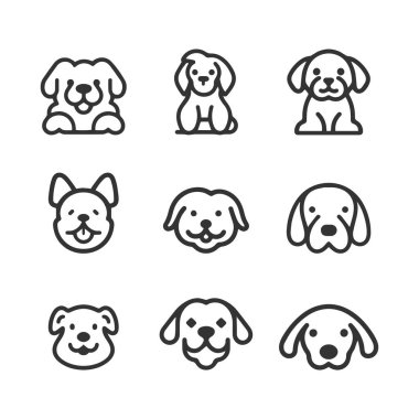 Çizgi film şirin Köpek siluet vektör çizgisi simgesi ayarlandı