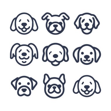 Çizgi Köpek yüz vektör çizgisi simgesi seti