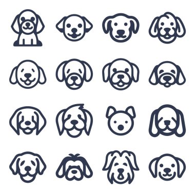 Çizgi Köpek yüz vektör çizgisi simgesi seti