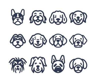 Çizgi Köpek yüz vektör çizgisi simgesi seti