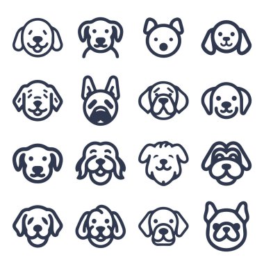 Çizgi Köpek yüz vektör çizgisi simgesi seti