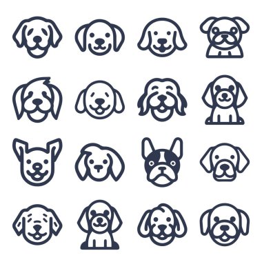 Çizgi Köpek yüz vektör çizgisi simgesi seti