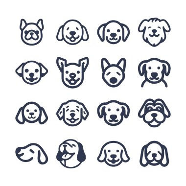 Çizgi Köpek yüz vektör çizgisi simgesi seti
