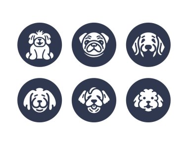 Köpek silueti vektör çizgi film logosu seti