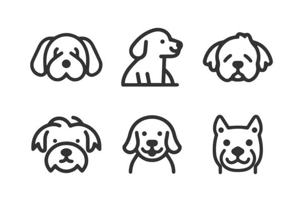 Cartoon Cute Dog Silhouette Vector Line Icon Set — Stock Vector