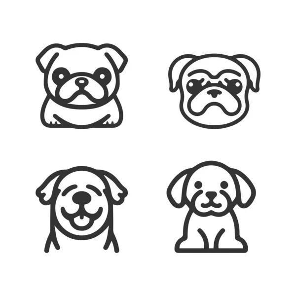 Cartoon Cute Dog Silhouette Vector Line Icon Set — Stock Vector