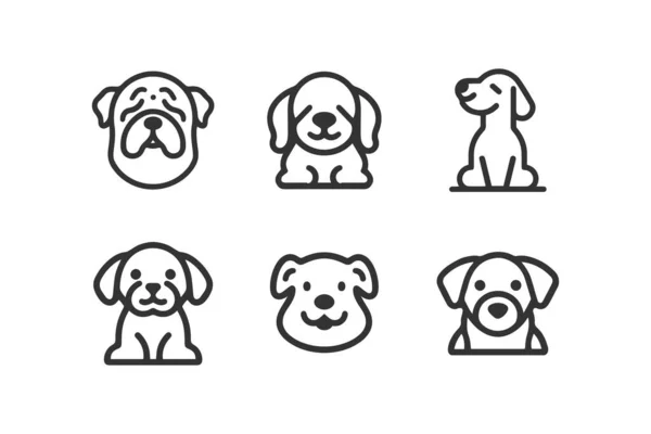 Dibujos Animados Lindo Perro Silueta Vector Línea Icono Conjunto — Vector de stock