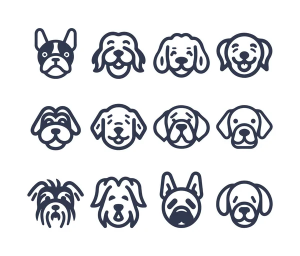 Набор Иконок Лицевой Линии Собаки — стоковый вектор