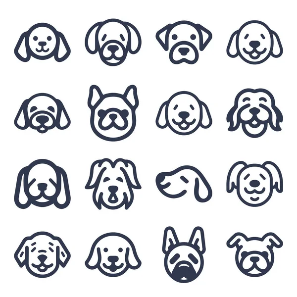 Cartoon Dog Face Vetor Linha Ícone Conjunto — Vetor de Stock