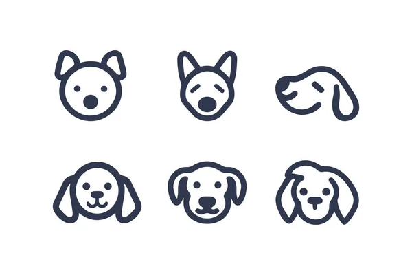 Cartoon Dog Face Vetor Linha Ícone Conjunto —  Vetores de Stock