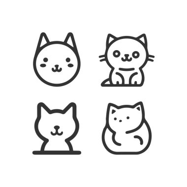 Çizgi film kedisi, kedicik yüz çizgisi vektör simgesi izole edildi