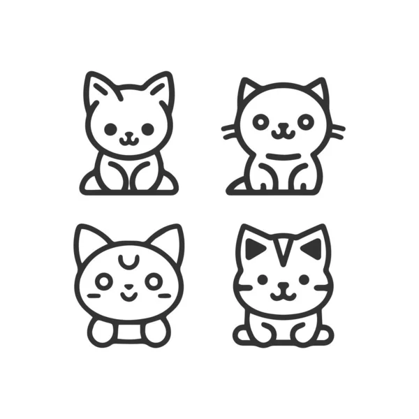 Cartoon Cat Kitten Face Line Vector Icon Set Isolated — Stock Vector