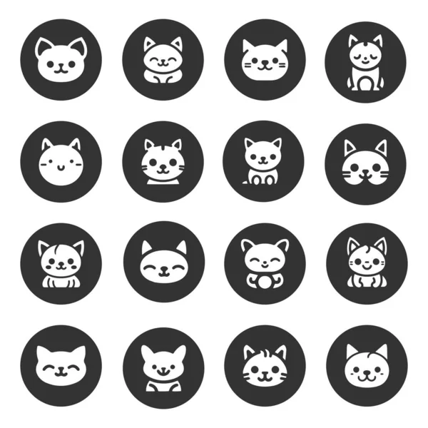 Desenhos Animados Gato Vetor Gatinho Ícone Conjunto Isolado — Vetor de Stock