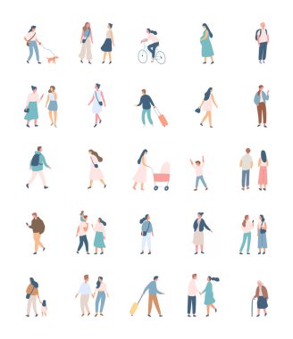 Different People flat vector silhouette bundle. Male and female flat faceless characters isolated on white background.	