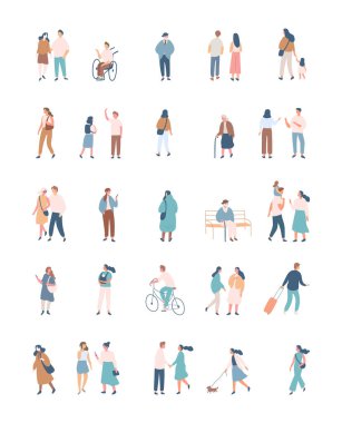 Different People flat vector silhouette bundle. Male and female flat faceless characters isolated on white background.	