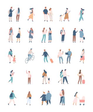 Different People flat vector silhouette bundle. Male and female flat faceless characters isolated on white background.	