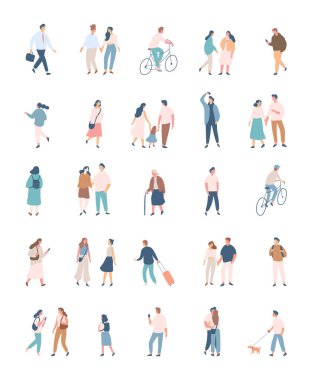 Different People flat vector silhouette bundle. Male and female flat faceless characters isolated on white background.	