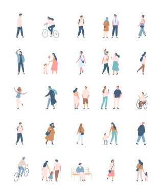 Different People flat vector silhouette bundle. Male and female flat faceless characters isolated on white background.	