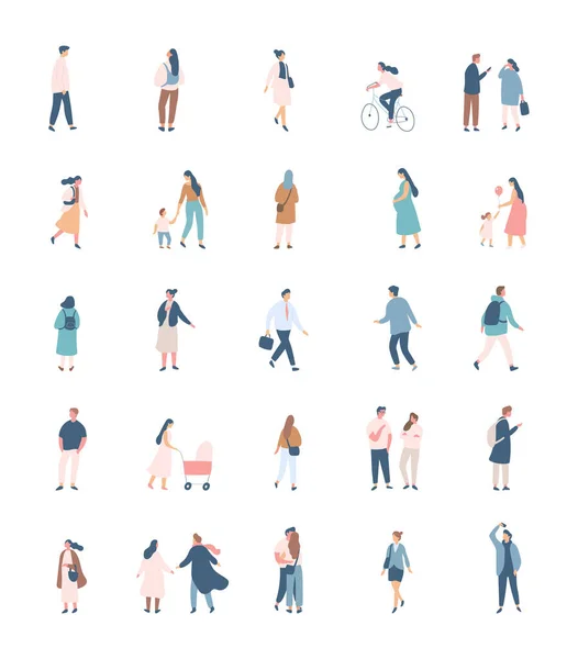 Different People Flat Vector Silhouette Bundle Male Female Flat Faceless — Stock vektor