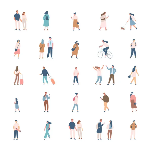 Different People Flat Vector Silhouette Bundle Male Female Flat Faceless — Wektor stockowy