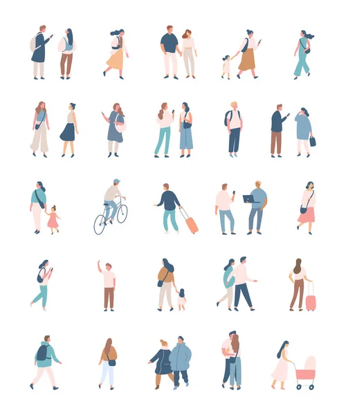 Different People Flat Vector Silhouette Bundle Male Female Flat Faceless — 스톡 벡터