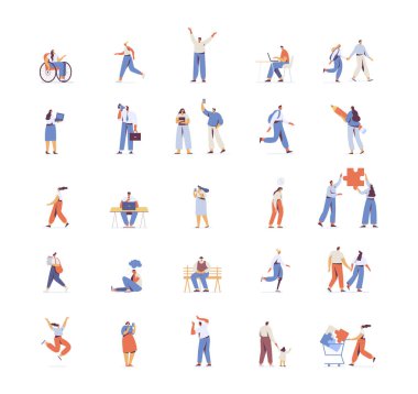 People vector bundle. Male and female silhouette flat characters isolated on white background.	