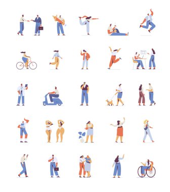 People vector bundle. Male and female silhouette flat characters isolated on white background.	