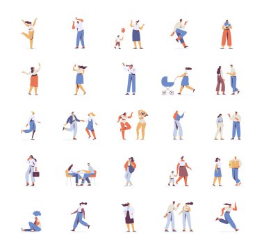 People vector bundle. Male and female silhouette flat characters isolated on white background.	