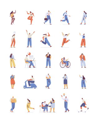 People vector bundle. Male and female silhouette flat characters isolated on white background.	