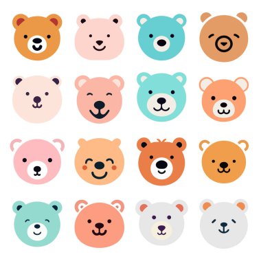 Tatlı oyuncak ayı çizgi film koleksiyonu. Vektör illüstrasyonu beyaz arkaplanda izole edildi