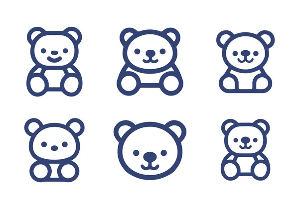 Teddy Bear Coleção Ícones Linha Dos Desenhos Animados — Vetor de Stock