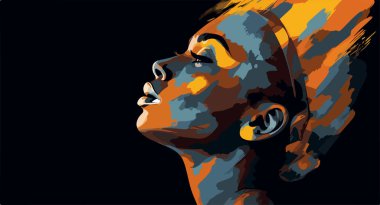 Siyahların hayatı önemlidir. Güzel bir Afrikalı Amerikalı kadının portresi. Vektör sanatı, siyah üzerine izole edilmiş soyut resim. 