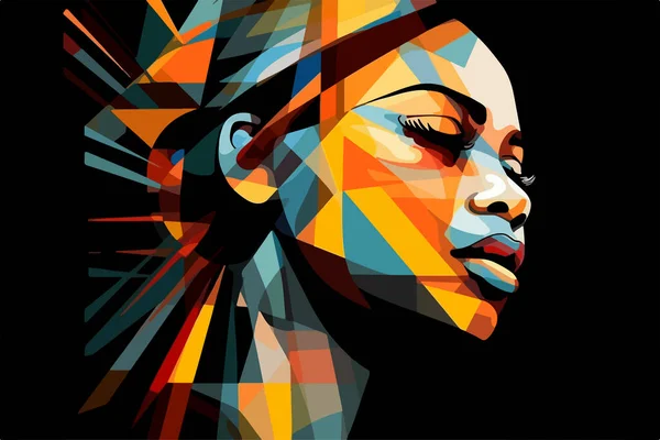 Πορτρέτο Της Όμορφης Αφροαμερικανής Γυναίκας Διάνυσμα Τέχνης Αφηρημένη Ζωγραφική Απομονωμένη — Διανυσματικό Αρχείο