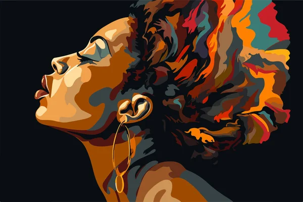 Retrato Bela Mulher Afro Americana Arte Vetorial Pintura Abstrata Isolada — Vetor de Stock
